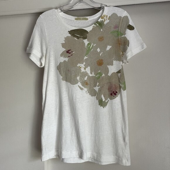 J. Crew Cotton Short Sleeve Top Size M White Tan Green Large Floral Print - Picture 10 of 10